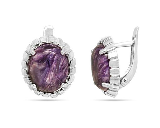 Серьги из серебра чароит, СПН4097