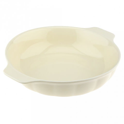 Форма для запекания керамическая "Семейная" 2,2л, д26,5см, h6,8см, круглая, 2 ручки, общая длина 32см, рифленый борт, светло-желтый, в коробке (Китай)