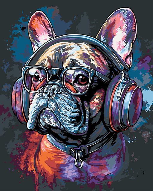 ФРЕЯ PNB/PLB-290 Набор для раскрашивания по номерам ( эффект черного холста ) 50 х 40 см Стильный бульдог