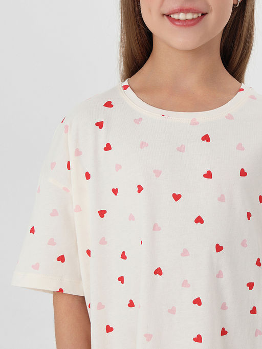 Сорочка ночная для девочек бежевая с принтом в сердечко - Mark formelle фото 3