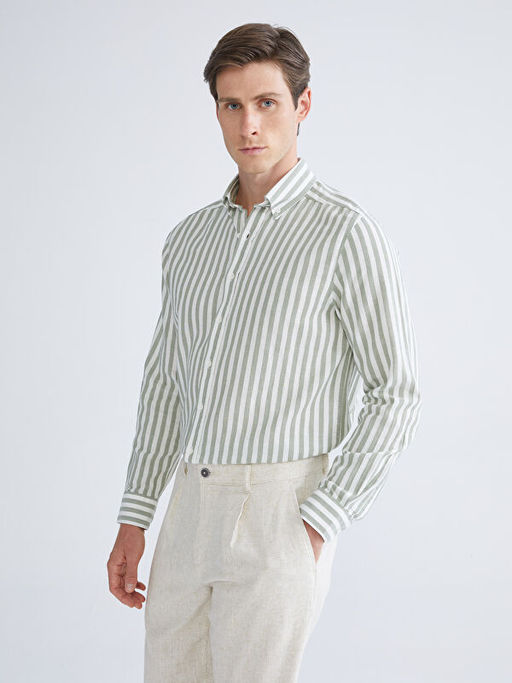 Regular Fit Uzun Kollu ?izgili Erkek G?mlek