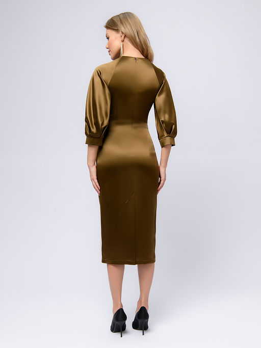 Платье бронзового цвета длины миди с пышными рукавами - 1001dress фото 3