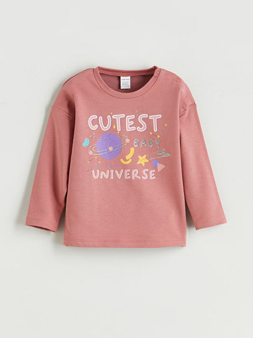 Bask?l? K?z Bebek Sweatshirt ve Pantolon 2li
