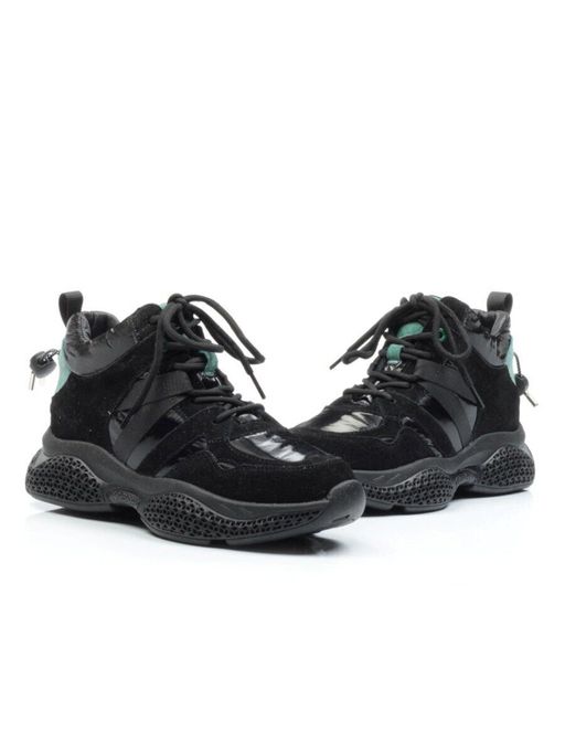01-CSJ33-1 BLACK/GREEN Ботинки спортивные демисезонные женские (натуральная замша, байка) - Фабричный китай фото 13