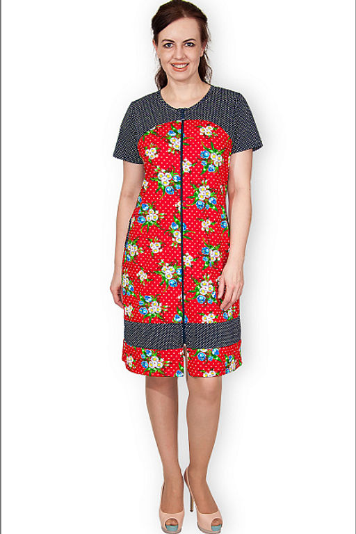 Халат женский с карманами на молнии, красный (341-2) - Плиона фото 2