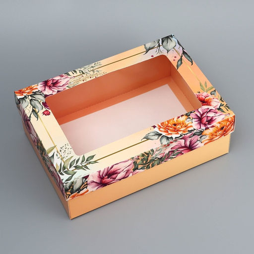 Цена за 2 шт. Коробка складная подарочная Цветочки, 24?17?8 см с окном