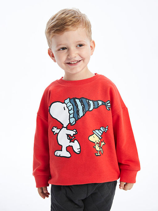 Bisiklet Yaka Uzun Kollu Snoopy Bask?l? Erkek Bebek Sweatshirt ve E?ofman Alt 2li Tak?m - Waikiki фото 3