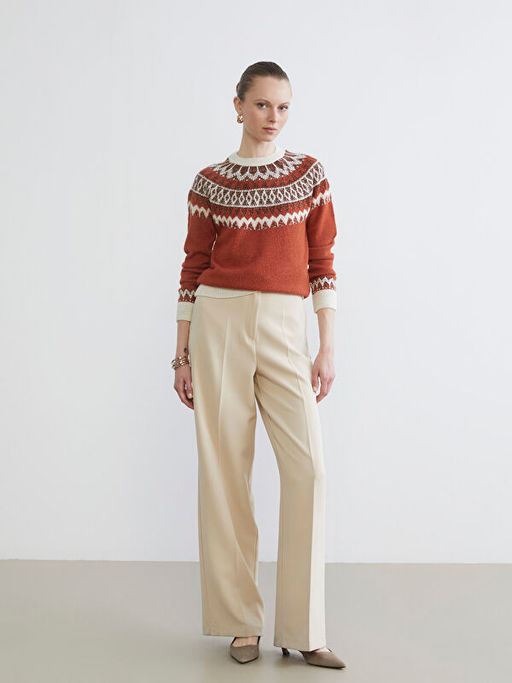 Bisiklet Yaka Desenli Kad?n Triko Kazak