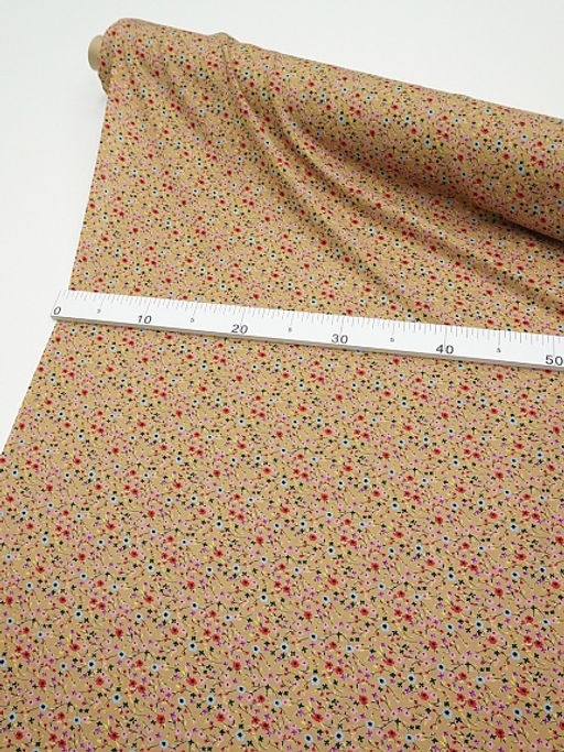 Штапель Премиум Цветочная мириада цв.темно-песочный, ш.1.45м, вискоза-100%, 120гр/м.кв - Купава фото 3