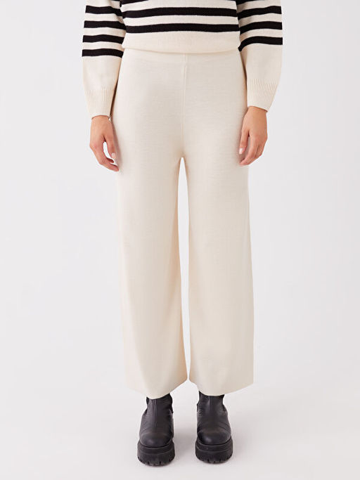 Beli Lastikli D?z Geni? Pa?a Kad?n Triko Pantolon