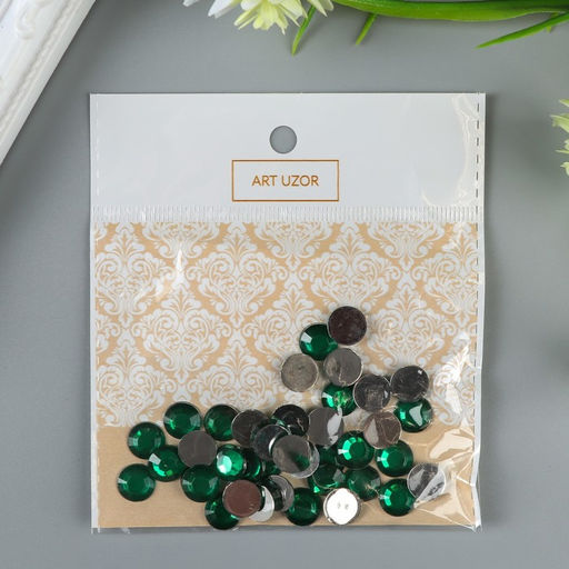 Декор для творчества пластик Стразы круглые. Ярко-зелёные набор 36 шт 1х1 см - Арт узор фото 3