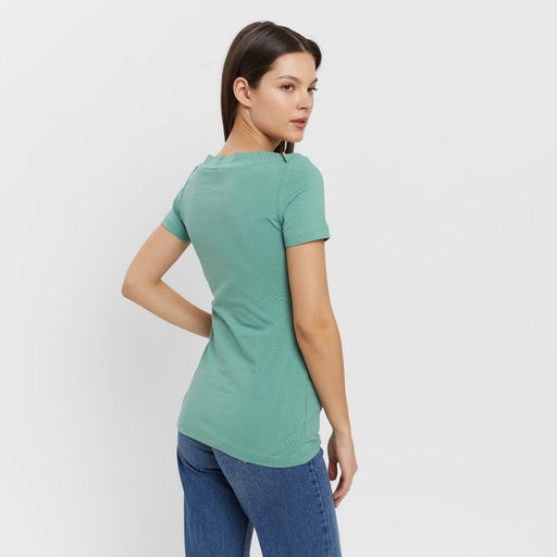 Футболка женская с вырезом лодочка MINAKU: Basic line, оливковая, размер 42