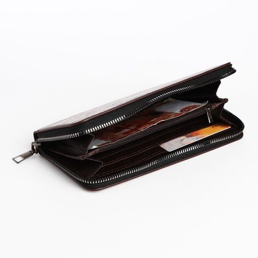 Портмоне мужское на молнии, отдел для купюр, для карт, для монет, цвет коричневый - Simaland фото 4