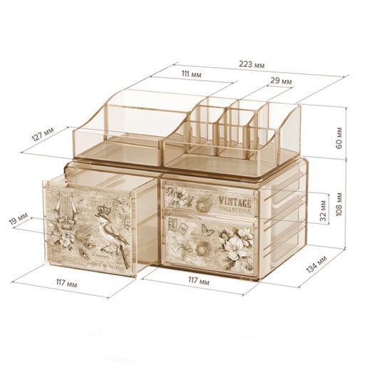 VAL VN-ORG-S3S8 Набор органайзеров, 2 шт., 23,4*15,3*10,8 см и 22,3*12,7*6 см, VINTAGE, шт