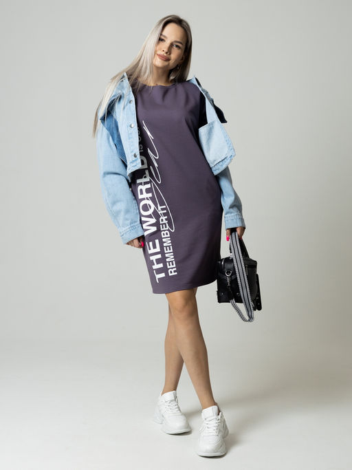 Платье женское П-163 (футер с лайкрой) Серо-лиловая