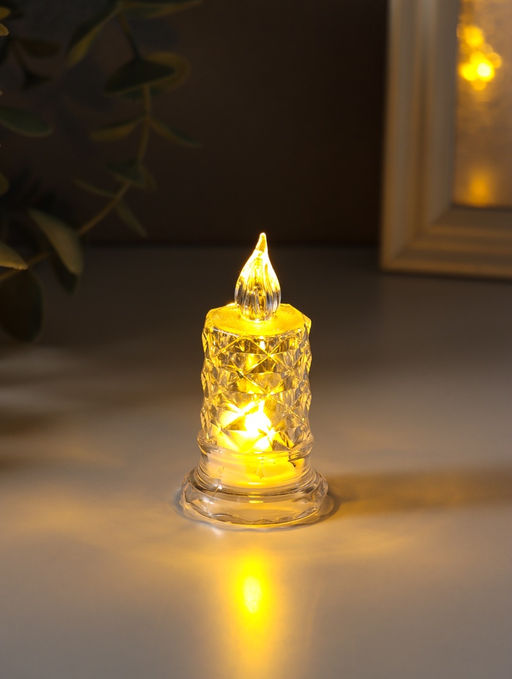 Цена за 4 шт. Светодиодная свеча LED - ночник RISALUX «С подтёками, грани», 3×LR41, прозрачный, 3.5×3.5×7 см