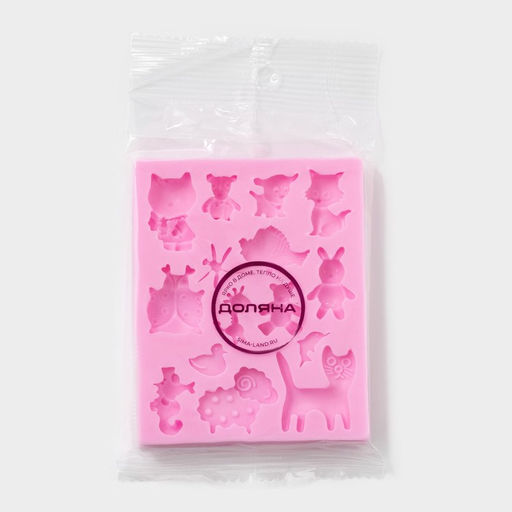 Молд для заливки Доляна Зверята, 15 ячеек, 9.5?7.5?1 см, силикон, розовый  фото 5