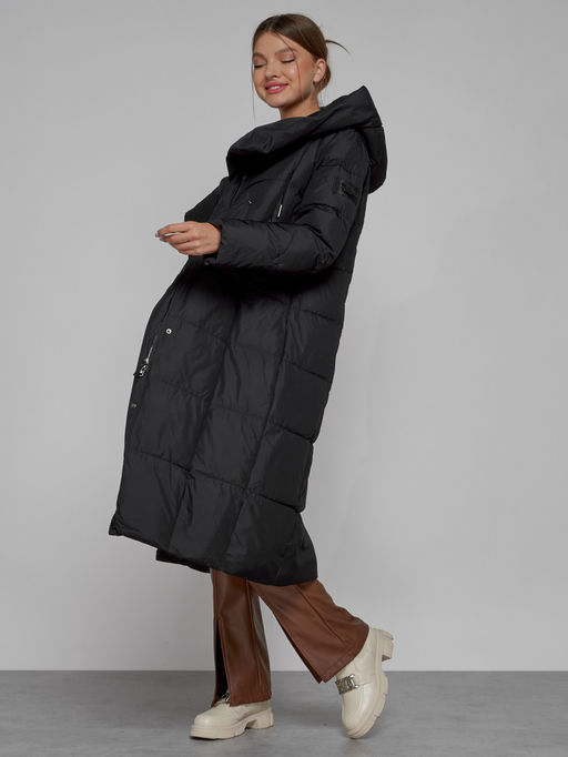 Пальто утепленное с капюшоном зимнее женское черного цвета 13363Ch - Visdeer фото 12