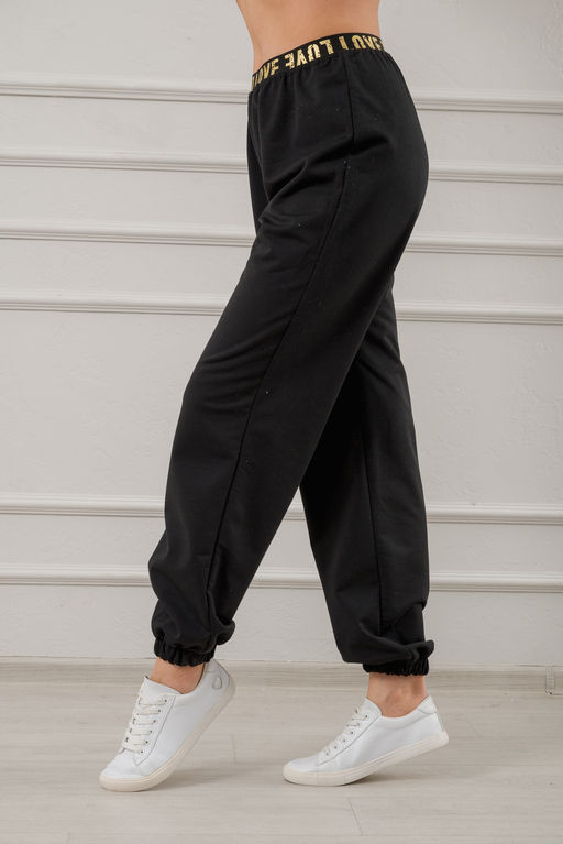 Брюки женские из футера 2-х нитка LOVE чёрные - Амадэль фото 3