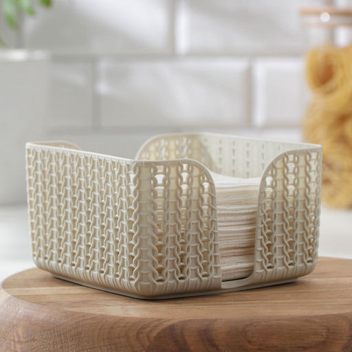 Салфетница IDEA «Вязание», пластик, 14×14×8.5 см, серая