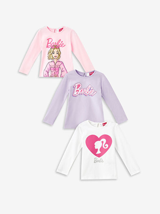 Bisiklet Yaka Barbie Bask?l? K?z Bebek Ti??rt 3l?