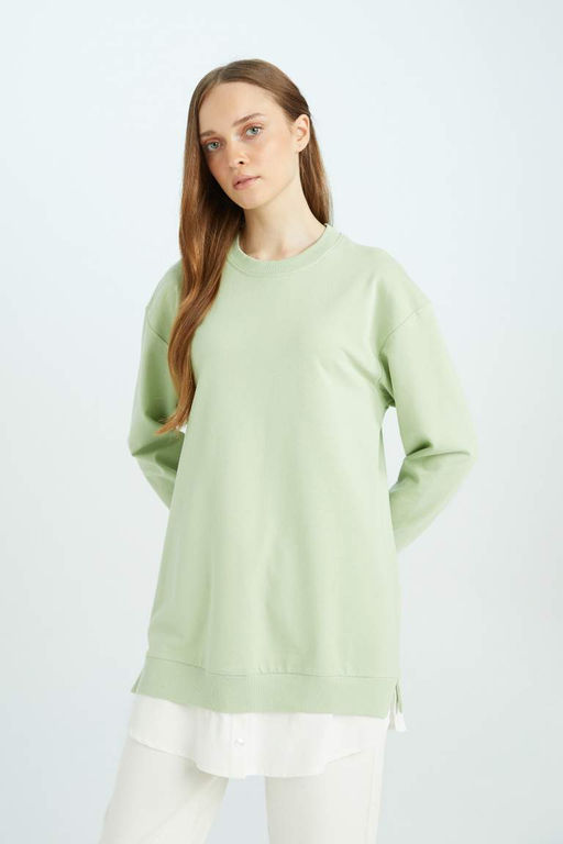 Толстовка-туника стандартного кроя с круглым вырезом - Defacto фото 4