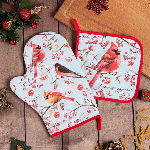 Цена за 2 шт. Набор кухонный Winter birds варежка-прихватка 20×28 см, прихватка 19×19 см,100%хлопок