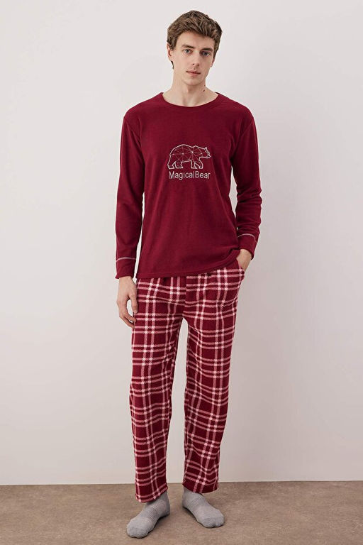 Bordo Polar Ekose/Kareli Ay_ Desenli _rme Pijama Tak_m_ TEDAW25PT00035 - Trendyolmilla фото 2