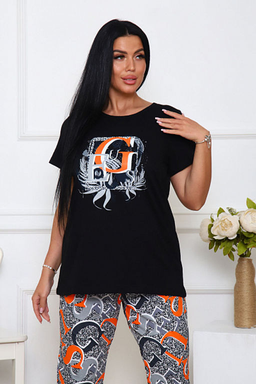 Костюм с бриджами, принт, черный (938-3) - Плиона фото 13