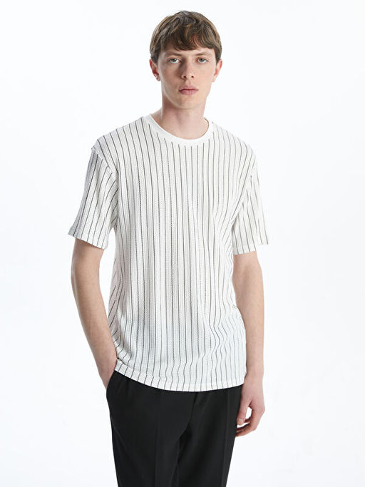 Bisiklet Yaka K?sa Kollu ?izgili Erkek Ti??rt