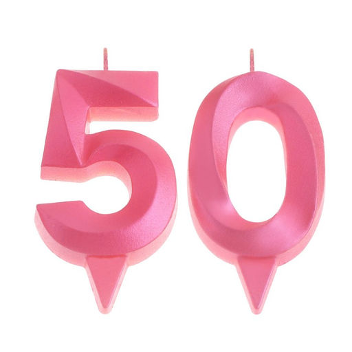 Свеча в торт юбилейная Грань (набор 2 в 1), цифра 50, розовый металлик, 6,5 см - Страна карнавалия фото 3