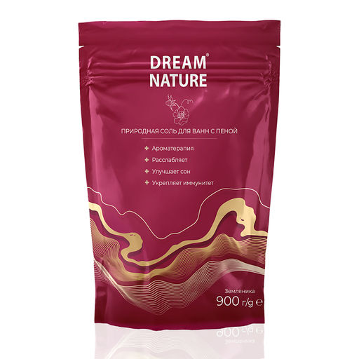 Dream Nature Соль для ванн с пеной "Земляника" дой-пак 900 г.(14)