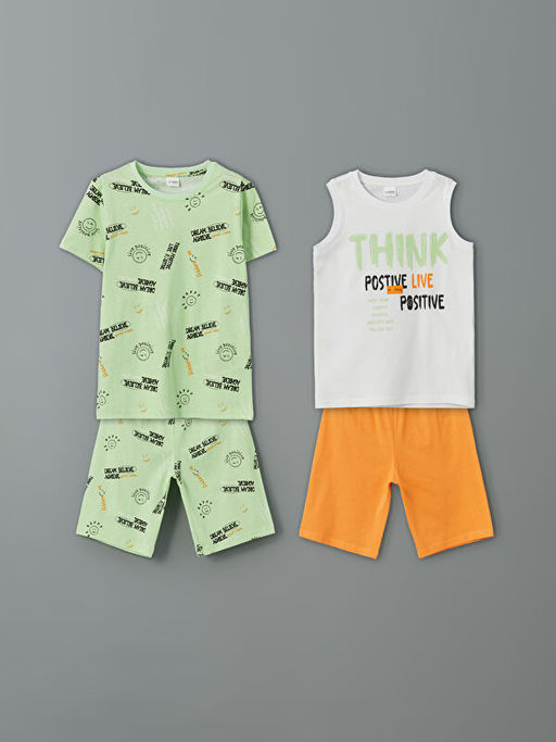 Bisiklet Yaka Erkek ?ocuk ?ortlu Pijama Tak?m? 2li