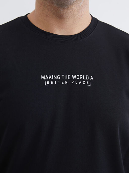 Bisiklet Yaka Bask?l? Erkek Sweatshirt