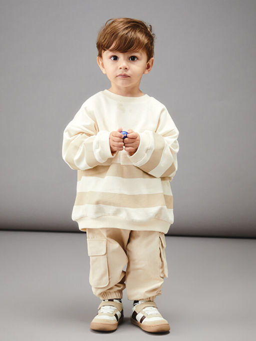 Bisiklet Yaka Bask?l? Erkek Bebek Sweatshirt ve Pantolon 2li