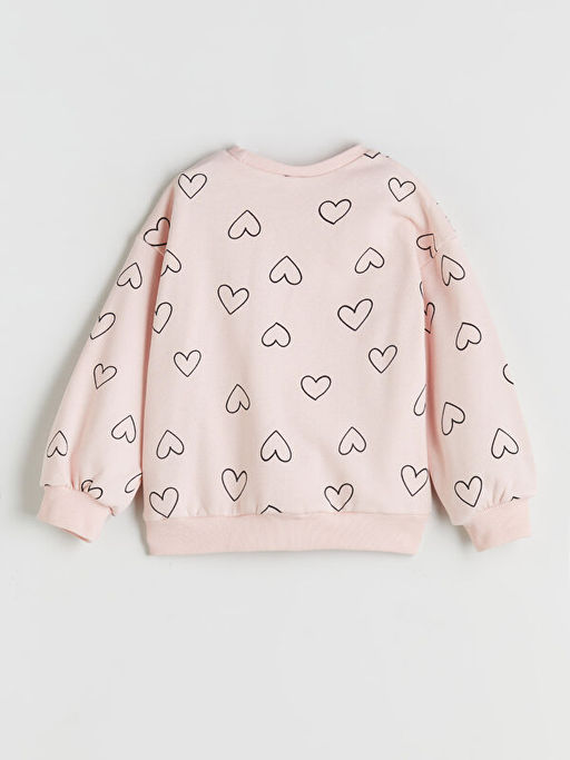 Bisiklet Yaka Kalp Bask?l? K?z ?ocuk Sweatshirt