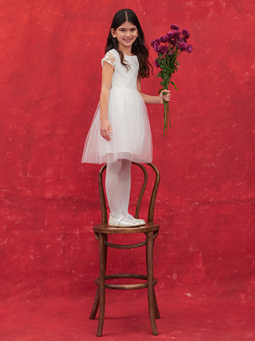 Bisiklet Yaka K?sa Kollu K?z ?ocuk T?l Elbise