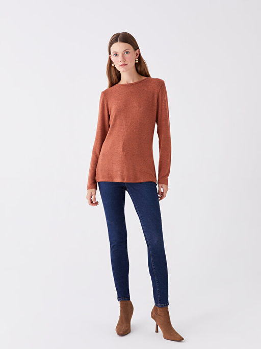 Bisiklet Yaka D?z Uzun Kollu Kad?n Ti??rt