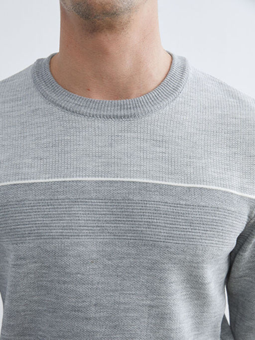 Bisiklet Yaka Renk Bloklu Erkek Triko Kazak