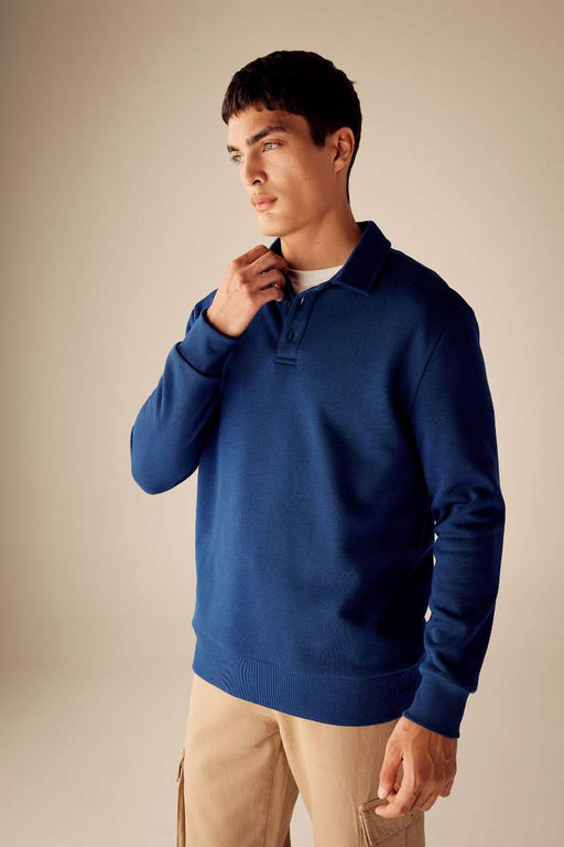 Толстовка комфортного кроя с воротником-поло - Defacto фото 3