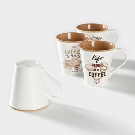 Набор кружек фарфоровых Доляна «Вкусный кофе», 4 предмета: 340 мл