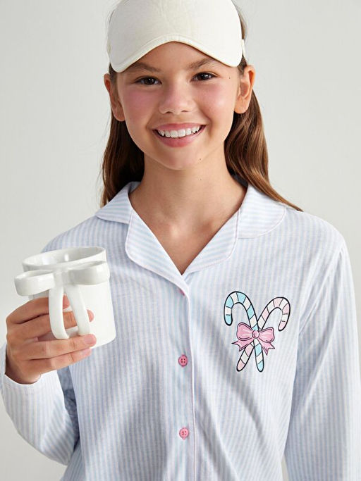 G?mlek Yaka K?z ?ocuk Pijama Tak?m?