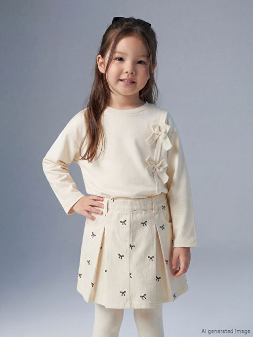 Bisiklet Yaka Fiyonk Detayl? K?z ?ocuk Ti??rt