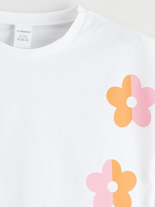 Bisiklet Yaka ?i?ekli K?z ?ocuk Ti??rt ve ?ort