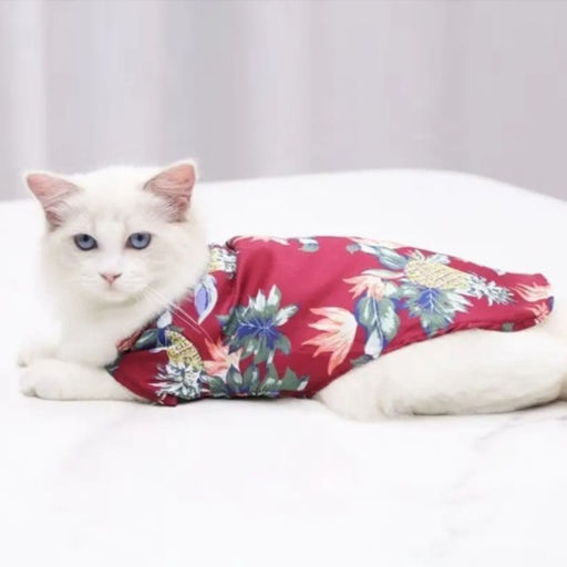 Рубашка для собак и кошек малых и средних пород "СТИЛЬНЫЙ БРО", цвет красный, принт ананасы с цветами, размер S