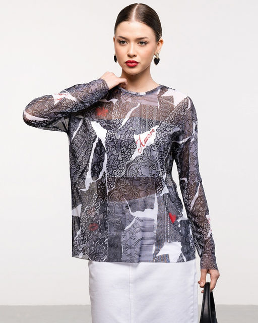 авторский Лонгслив из сетки с принтом - Sahar art lab фото 5