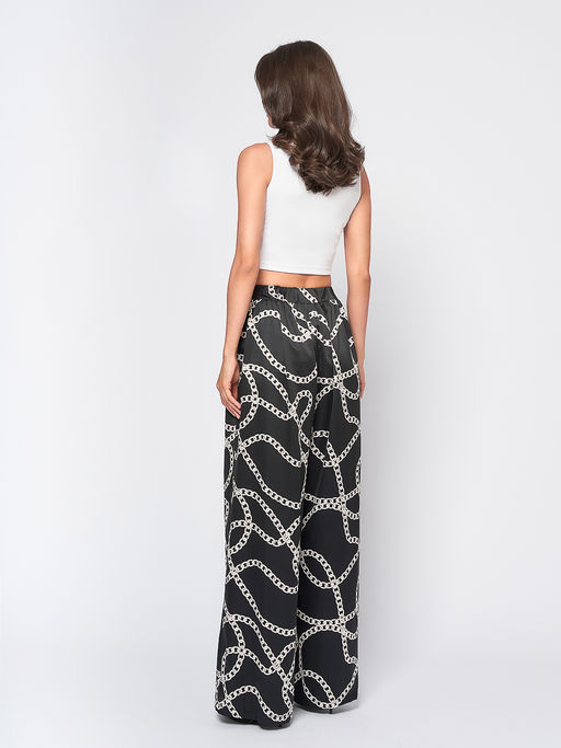 Брюки черного цвета в пижамном стиле с принтом - 1001dress фото 3