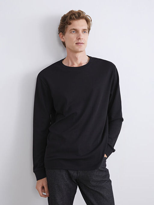 Bisiklet Yaka Uzun Kollu Erkek Sweatshirt