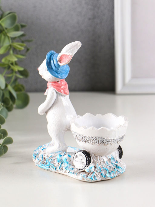 Фигурка-подставка для мелочей полистоун «Зайка с тележкой», 12.5×12×6 см