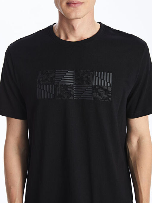 Bisiklet Yaka Bask?l? Penye Erkek Ti??rt